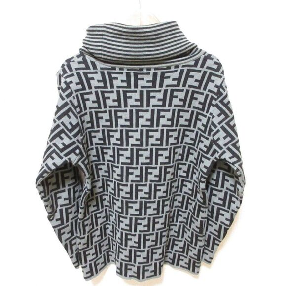 Fendi Vintage Gray & Black Zucca Monogram Wool Funnel Neck Sweater 4/6 US - Picture 3 of 6